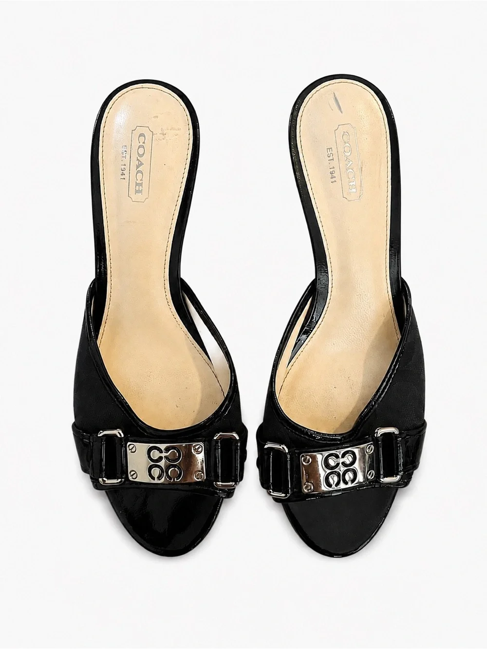 Coach Black Kitten Heels With Metal Monogram Detail
